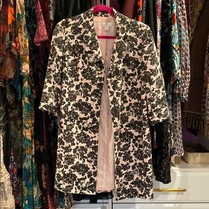 Light Floral Black and Light Pink Open Front Topper and Matching clutch bag